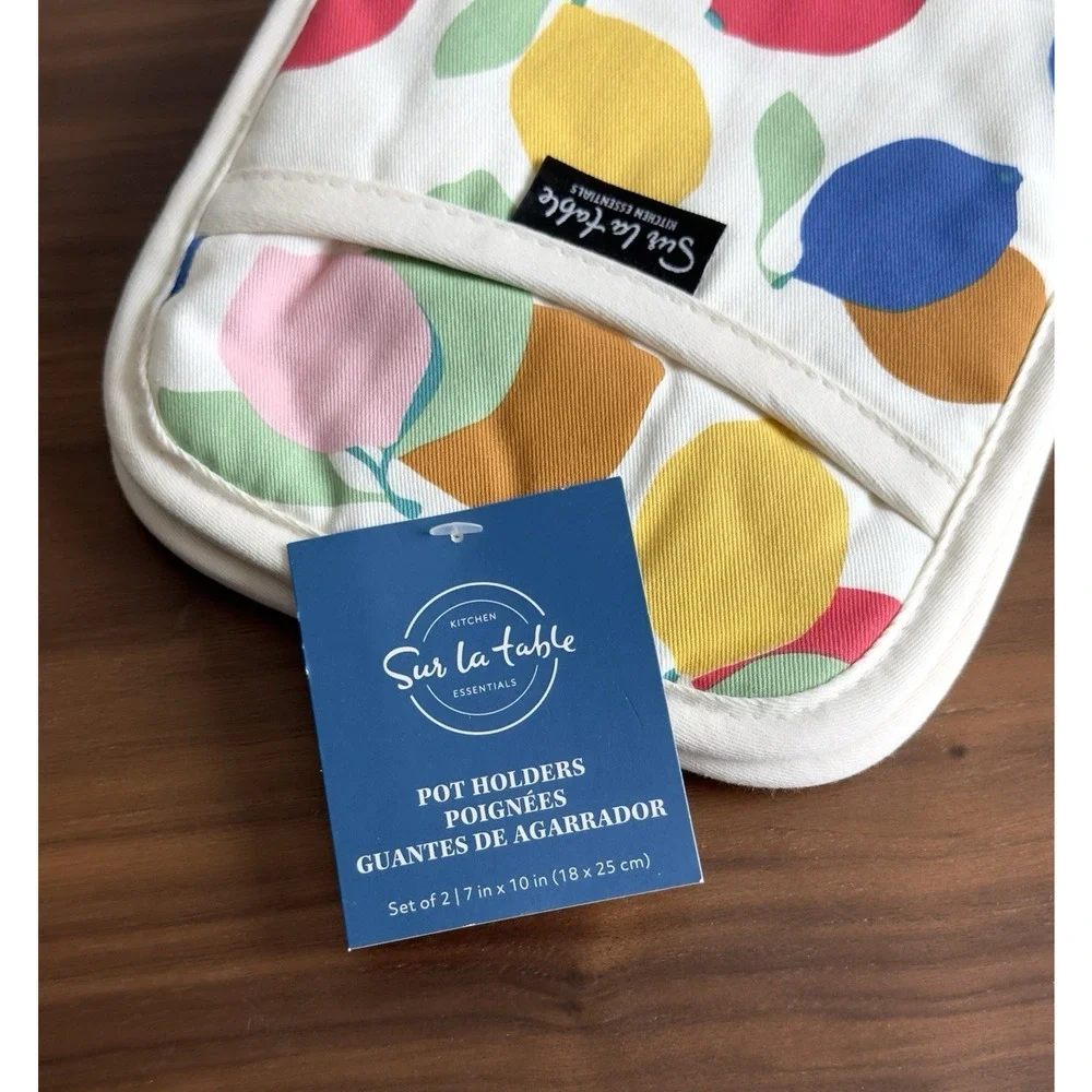 SUR LA Table Kitchen Essentials Lemon Zest Citrus Pot Holders & Mini Oven Mitts
